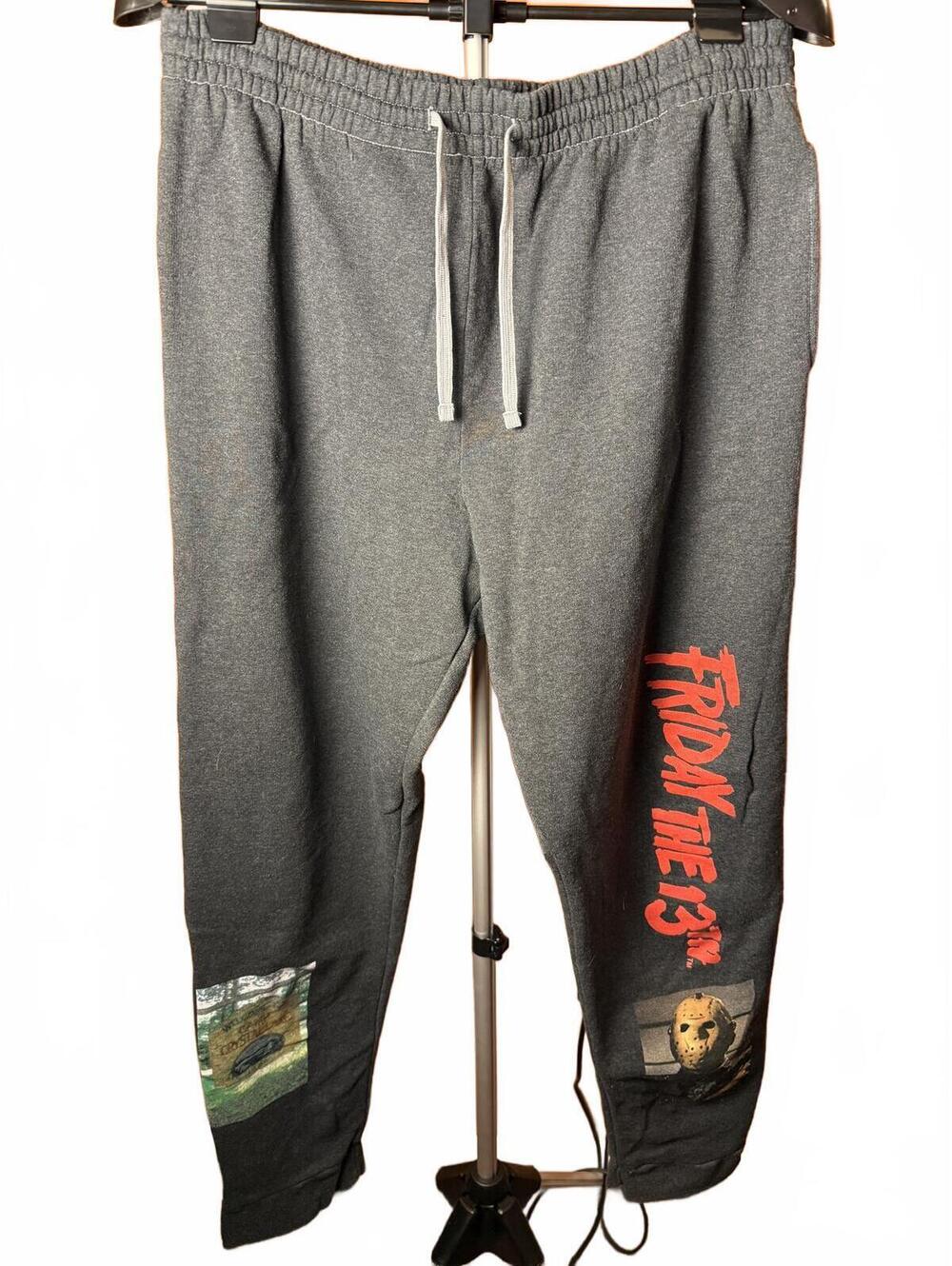 Friday the 13th Graphic Sweatpants joggers sz L large Jason Vorhees gray baggy